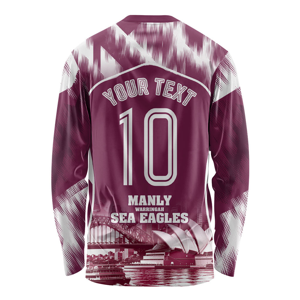Personalised Sea Eagles Rugby Long Sleeve Shirt Eagle Mascot Sydney Skyline 3D Graphic