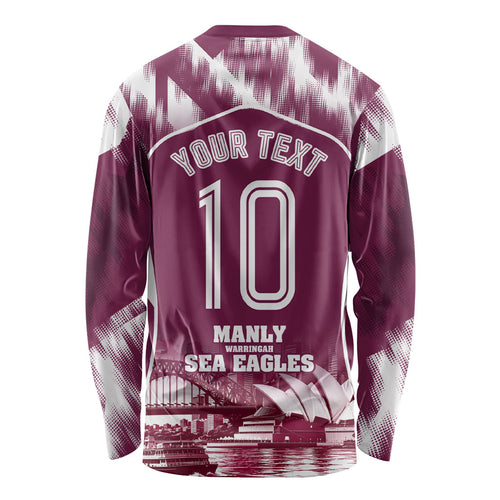 Personalised Sea Eagles Rugby Long Sleeve Shirt Eagle Mascot Sydney Skyline 3D Graphic