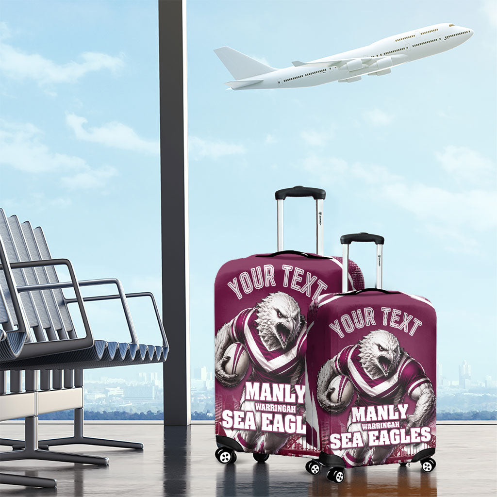 Personalised Sea Eagles Rugby Luggage Cover Eagle Mascot Sydney Skyline 3D Graphic