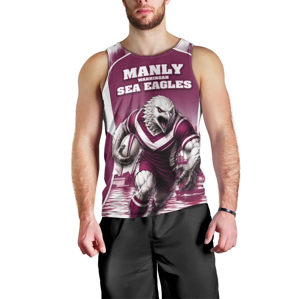 Personalised Sea Eagles Rugby Men Tank Top Eagle Mascot Sydney Skyline 3D Graphic