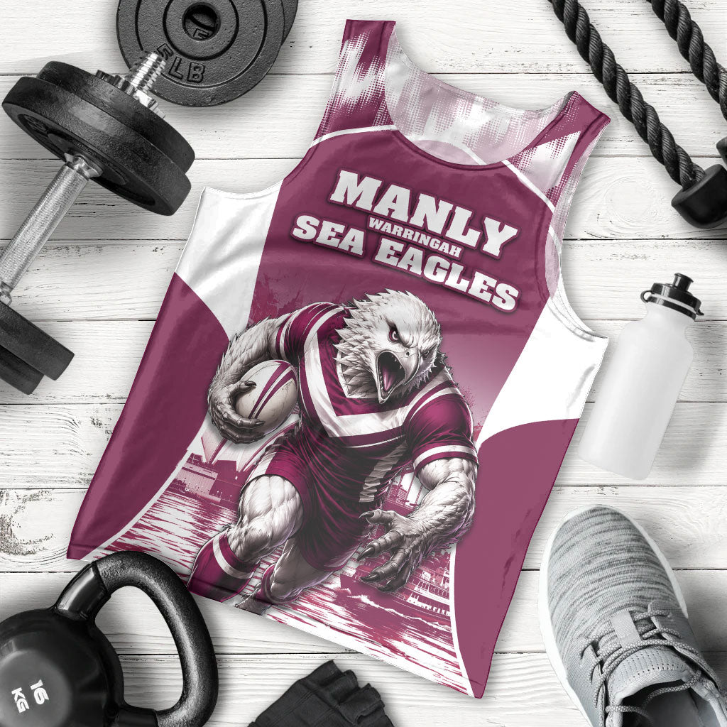 Personalised Sea Eagles Rugby Men Tank Top Eagle Mascot Sydney Skyline 3D Graphic