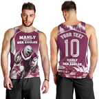 Personalised Sea Eagles Rugby Men Tank Top Eagle Mascot Sydney Skyline 3D Graphic
