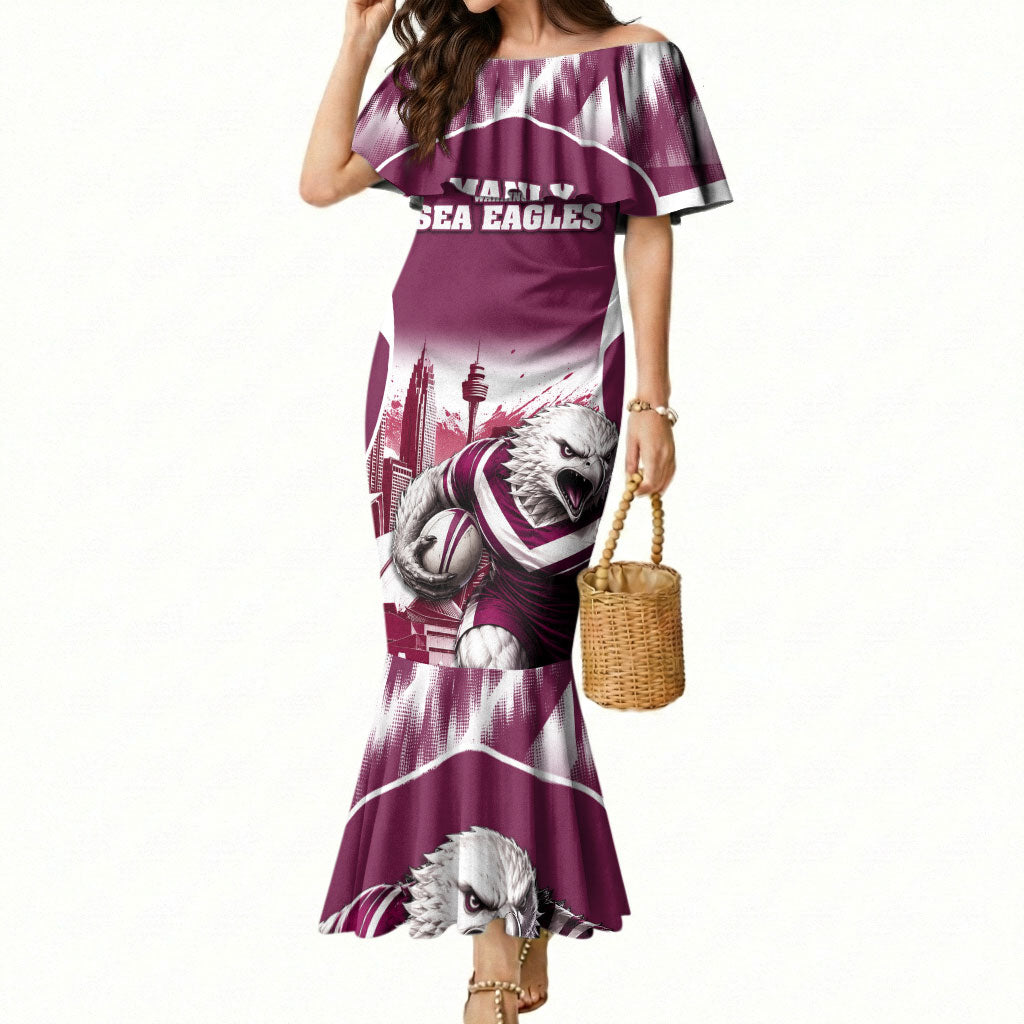 Personalised Sea Eagles Rugby Mermaid Dress Eagle Mascot Sydney Skyline 3D Graphic