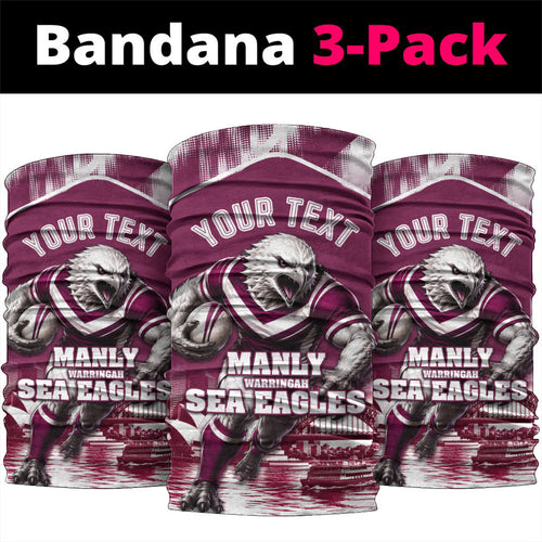 Personalised Sea Eagles Rugby Neck Gaiter Eagle Mascot Sydney Skyline 3D Graphic