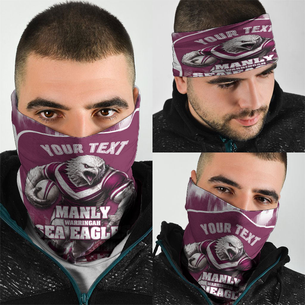 Personalised Sea Eagles Rugby Neck Gaiter Eagle Mascot Sydney Skyline 3D Graphic