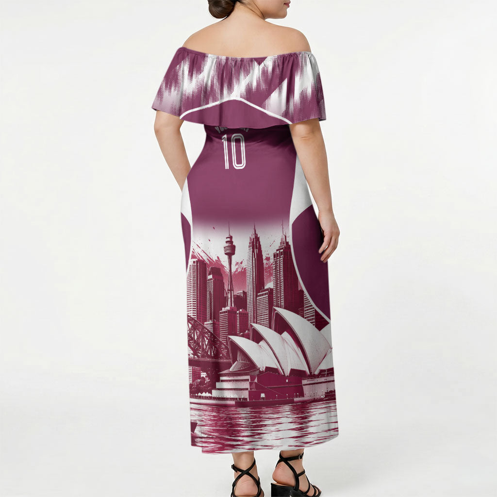 Personalised Sea Eagles Rugby Off Shoulder Maxi Dress Eagle Mascot Sydney Skyline 3D Graphic