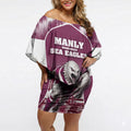 Personalised Sea Eagles Rugby Off Shoulder Short Dress Eagle Mascot Sydney Skyline 3D Graphic