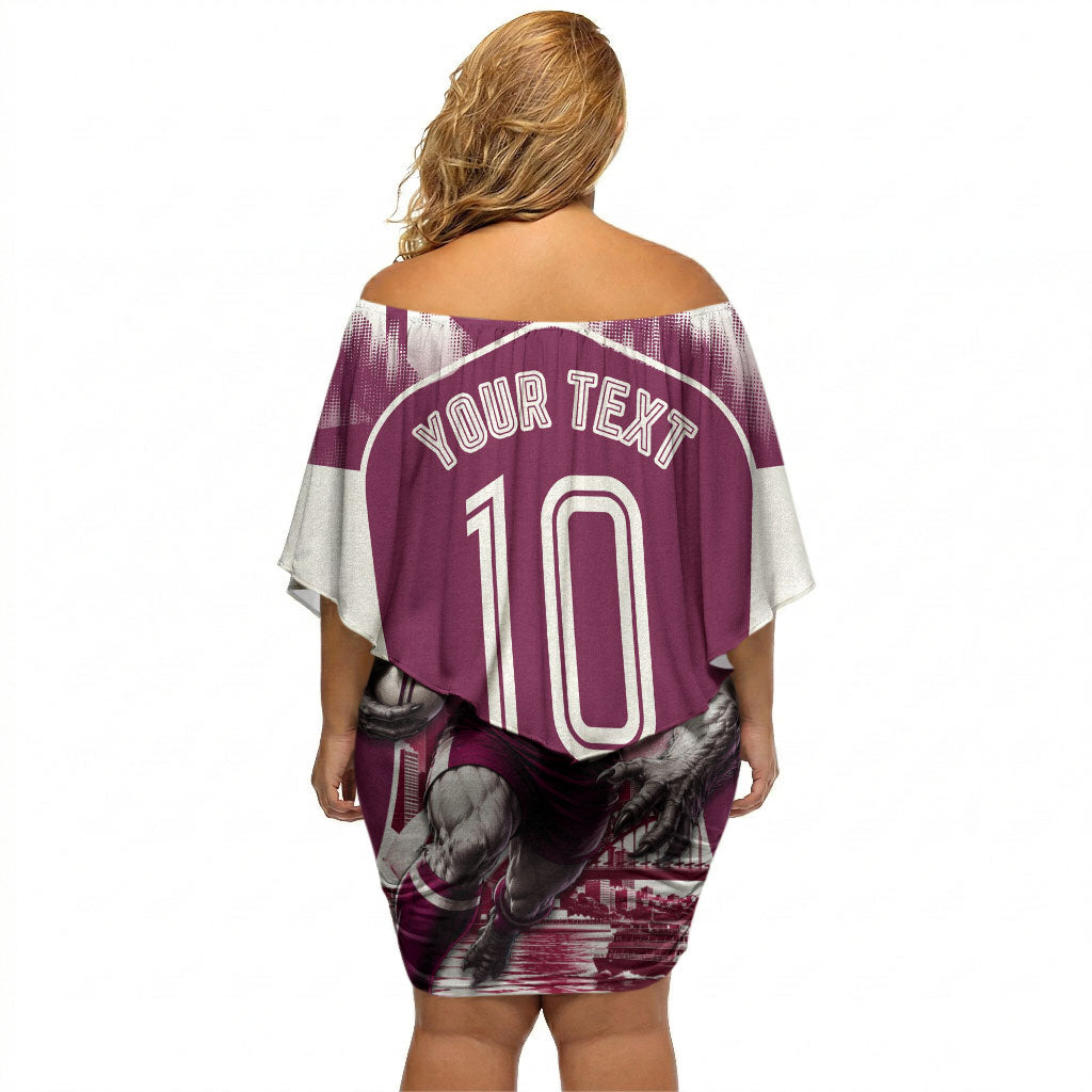 Personalised Sea Eagles Rugby Off Shoulder Short Dress Eagle Mascot Sydney Skyline 3D Graphic