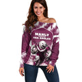 Personalised Sea Eagles Rugby Off Shoulder Sweater Eagle Mascot Sydney Skyline 3D Graphic