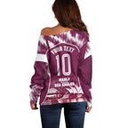 Personalised Sea Eagles Rugby Off Shoulder Sweater Eagle Mascot Sydney Skyline 3D Graphic