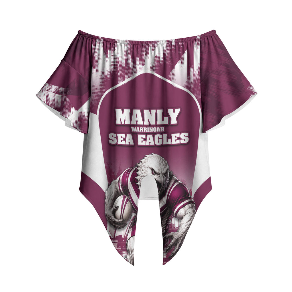 Personalised Sea Eagles Rugby Off Shoulder Wrap Waist Top Eagle Mascot Sydney Skyline 3D Graphic