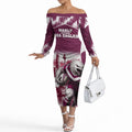 Personalised Sea Eagles Rugby Off The Shoulder Long Sleeve Dress Eagle Mascot Sydney Skyline 3D Graphic