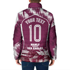 Personalised Sea Eagles Rugby Padded Jacket Eagle Mascot Sydney Skyline 3D Graphic