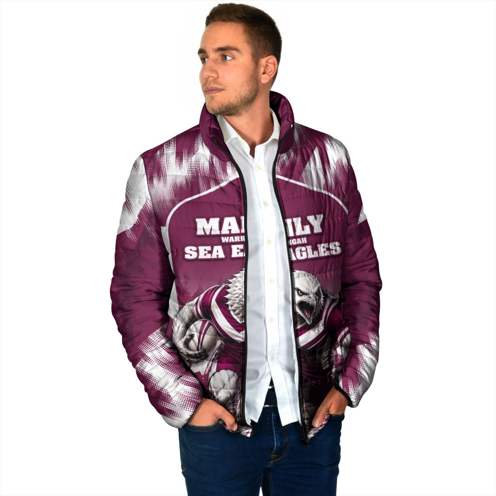 Personalised Sea Eagles Rugby Padded Jacket Eagle Mascot Sydney Skyline 3D Graphic