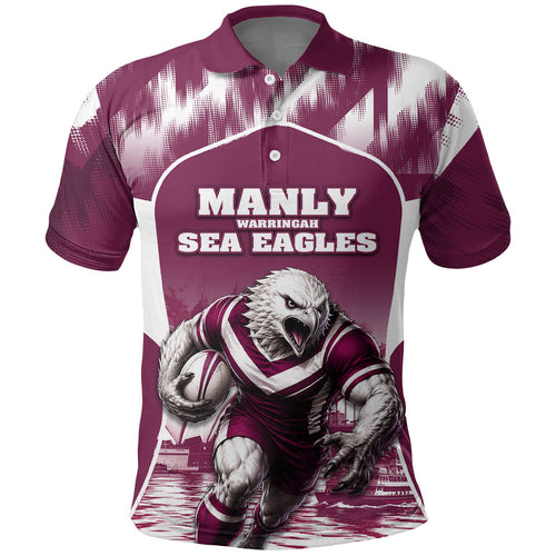Personalised Sea Eagles Rugby Polo Shirt Eagle Mascot Sydney Skyline 3D Graphic
