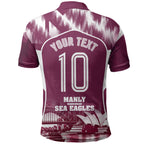 Personalised Sea Eagles Rugby Polo Shirt Eagle Mascot Sydney Skyline 3D Graphic