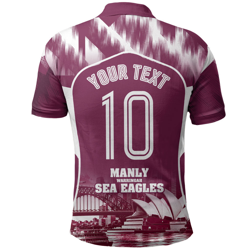 Personalised Sea Eagles Rugby Polo Shirt Eagle Mascot Sydney Skyline 3D Graphic