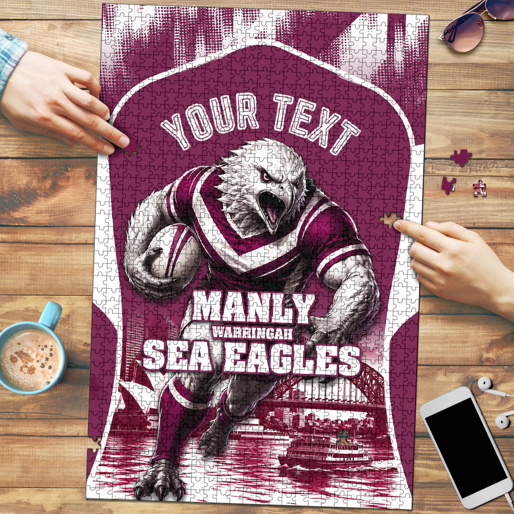 Personalised Sea Eagles Rugby Puzzle Eagle Mascot Sydney Skyline 3D Graphic