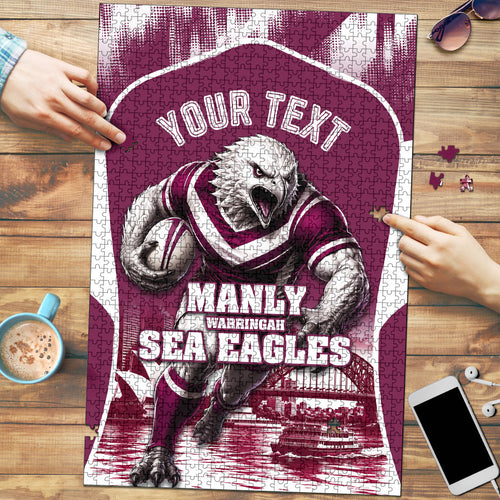 Personalised Sea Eagles Rugby Puzzle Eagle Mascot Sydney Skyline 3D Graphic