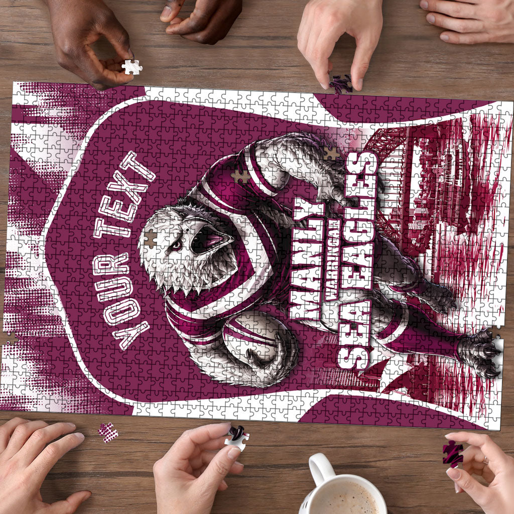 Personalised Sea Eagles Rugby Puzzle Eagle Mascot Sydney Skyline 3D Graphic