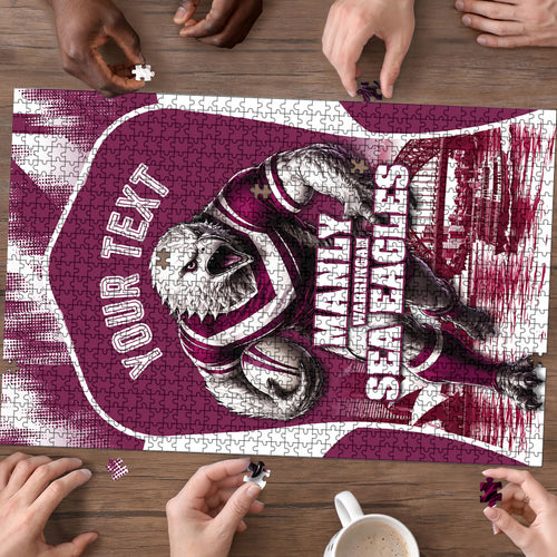 Personalised Sea Eagles Rugby Puzzle Eagle Mascot Sydney Skyline 3D Graphic