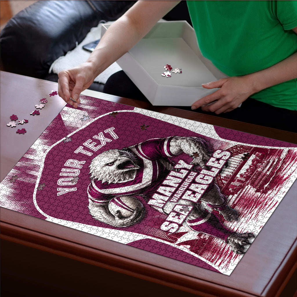 Personalised Sea Eagles Rugby Puzzle Eagle Mascot Sydney Skyline 3D Graphic