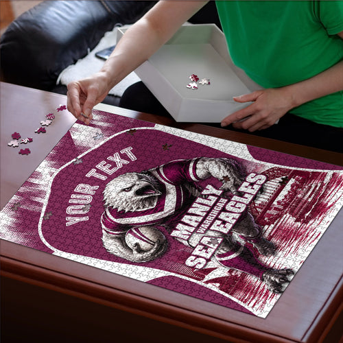 Personalised Sea Eagles Rugby Puzzle Eagle Mascot Sydney Skyline 3D Graphic