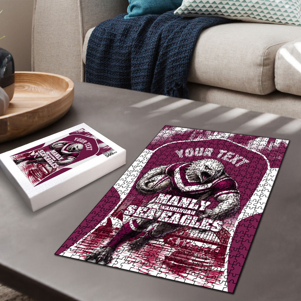 Personalised Sea Eagles Rugby Puzzle Eagle Mascot Sydney Skyline 3D Graphic