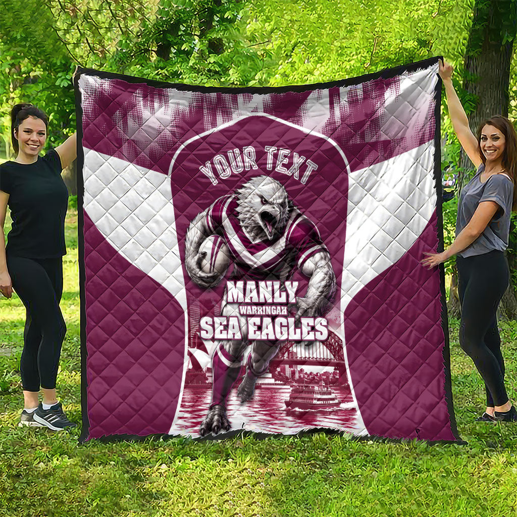Personalised Sea Eagles Rugby Quilt Eagle Mascot Sydney Skyline 3D Graphic