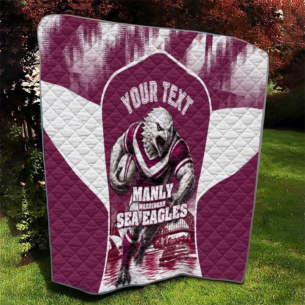 Personalised Sea Eagles Rugby Quilt Eagle Mascot Sydney Skyline 3D Graphic