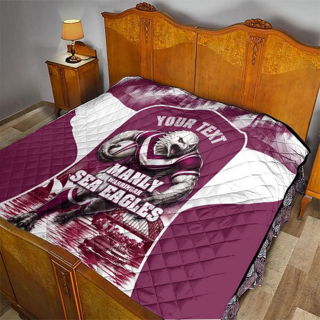Personalised Sea Eagles Rugby Quilt Eagle Mascot Sydney Skyline 3D Graphic
