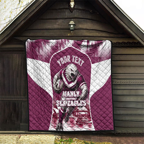 Personalised Sea Eagles Rugby Quilt Eagle Mascot Sydney Skyline 3D Graphic