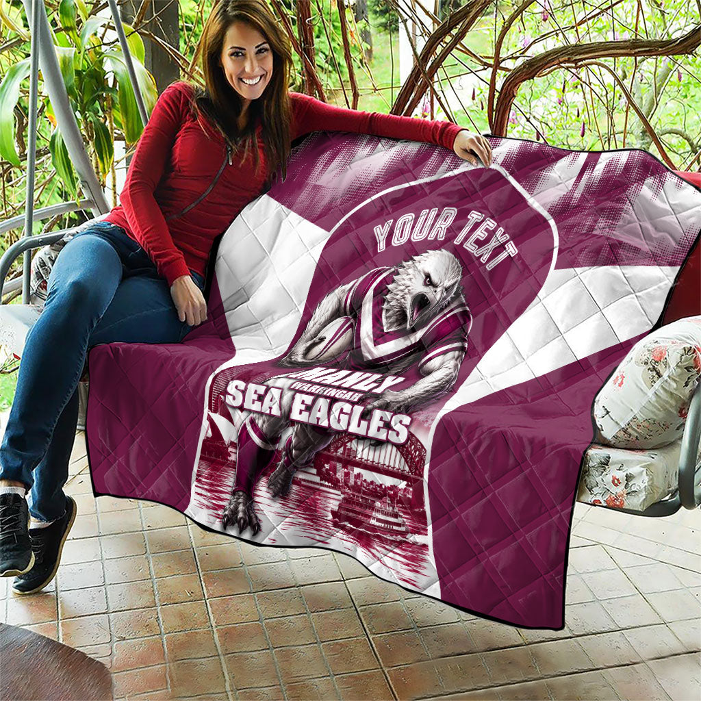 Personalised Sea Eagles Rugby Quilt Eagle Mascot Sydney Skyline 3D Graphic