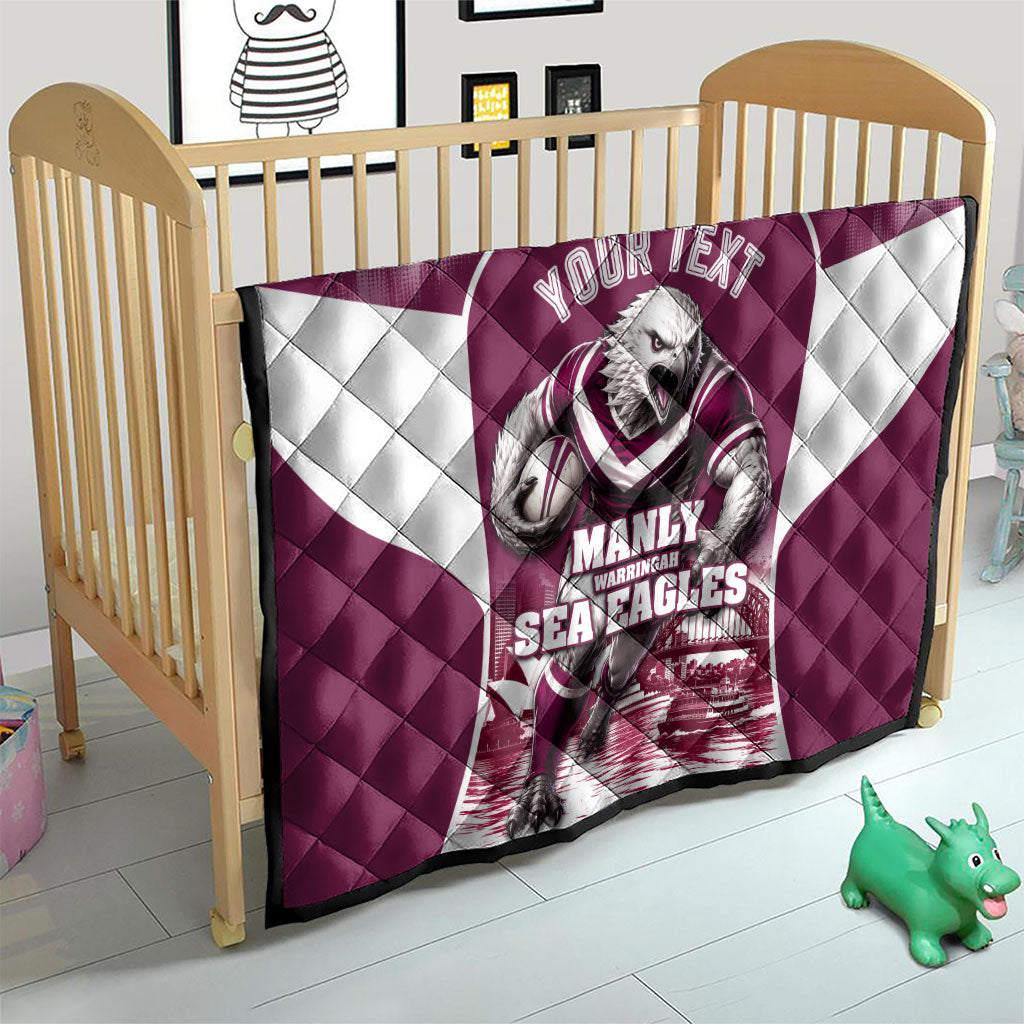 Personalised Sea Eagles Rugby Quilt Eagle Mascot Sydney Skyline 3D Graphic