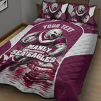 Personalised Sea Eagles Rugby Quilt Bed Set Eagle Mascot Sydney Skyline 3D Graphic