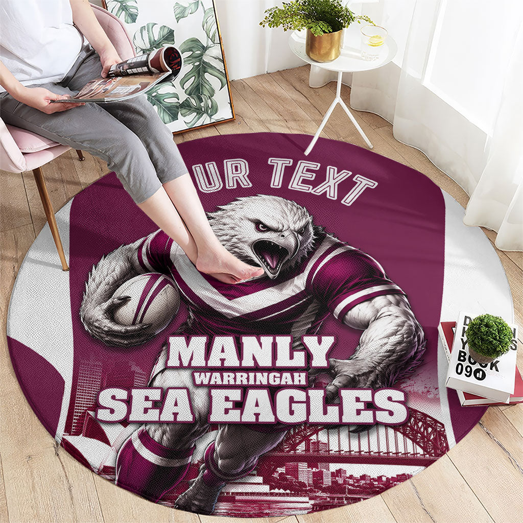 Personalised Sea Eagles Rugby Round Carpet Eagle Mascot Sydney Skyline 3D Graphic