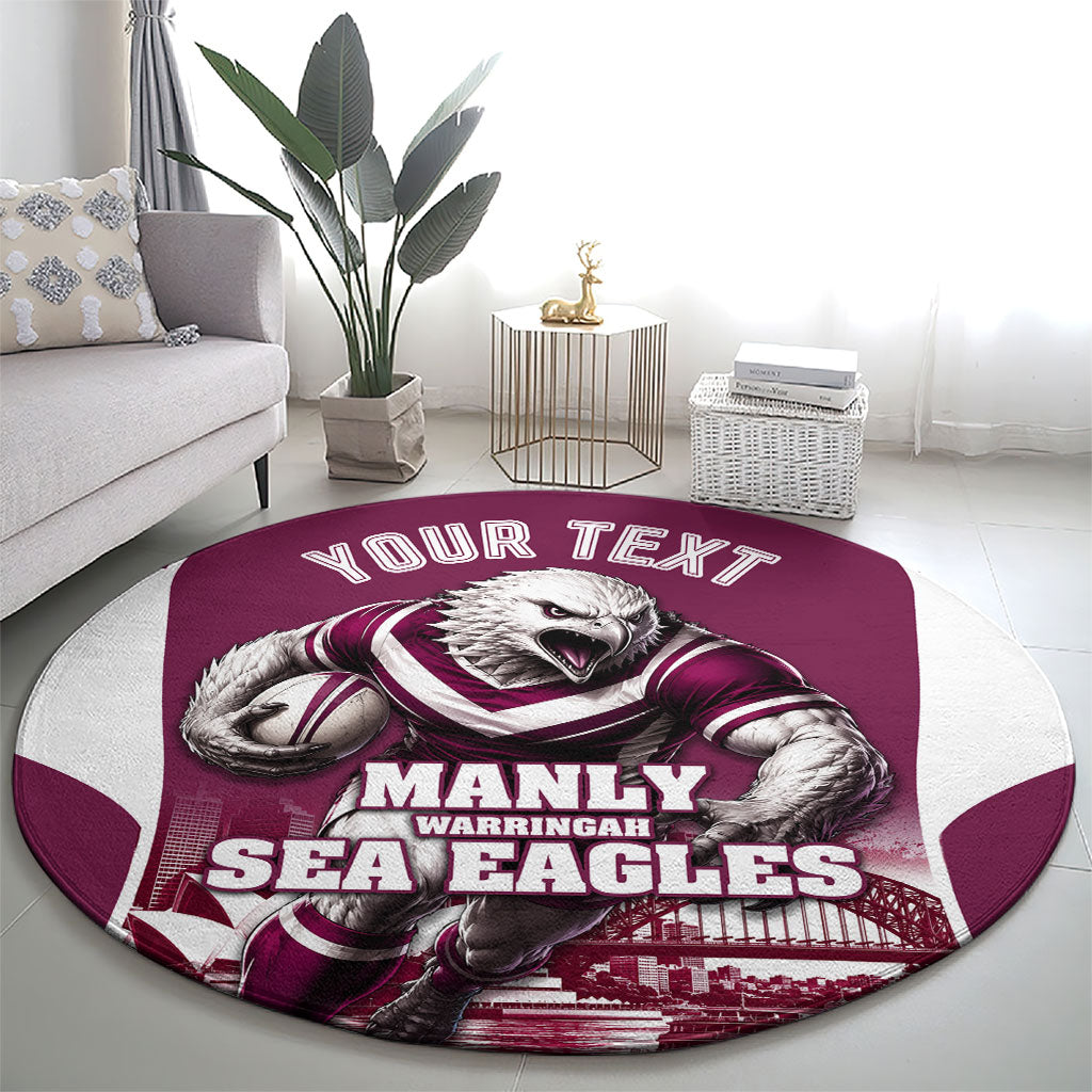 Personalised Sea Eagles Rugby Round Carpet Eagle Mascot Sydney Skyline 3D Graphic