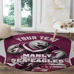 Personalised Sea Eagles Rugby Round Carpet Eagle Mascot Sydney Skyline 3D Graphic