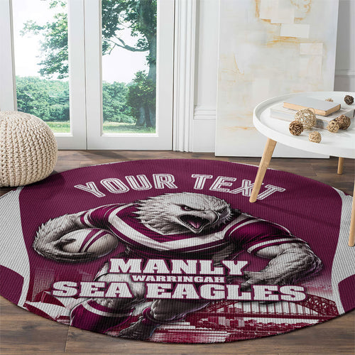 Personalised Sea Eagles Rugby Round Carpet Eagle Mascot Sydney Skyline 3D Graphic