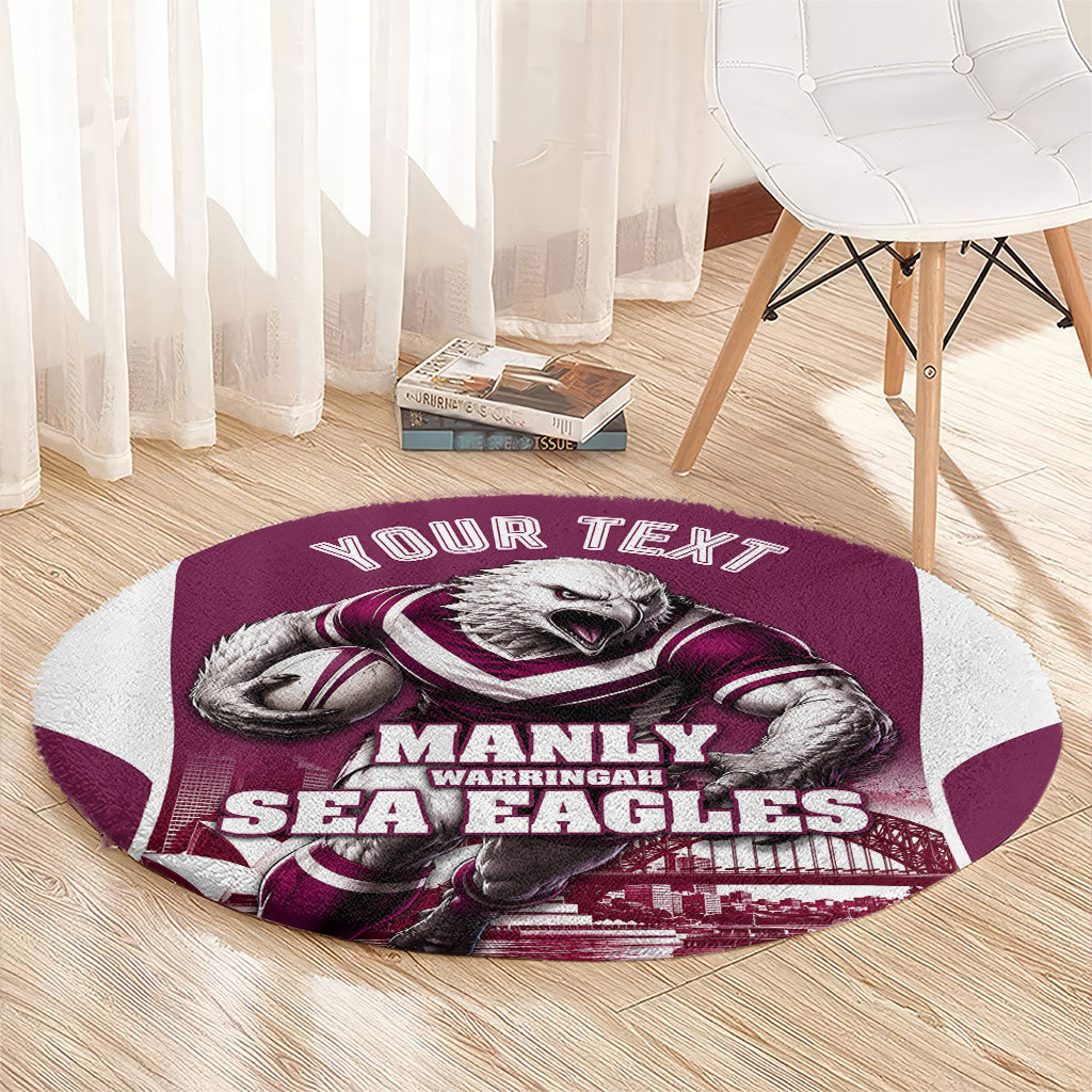 Personalised Sea Eagles Rugby Round Carpet Eagle Mascot Sydney Skyline 3D Graphic
