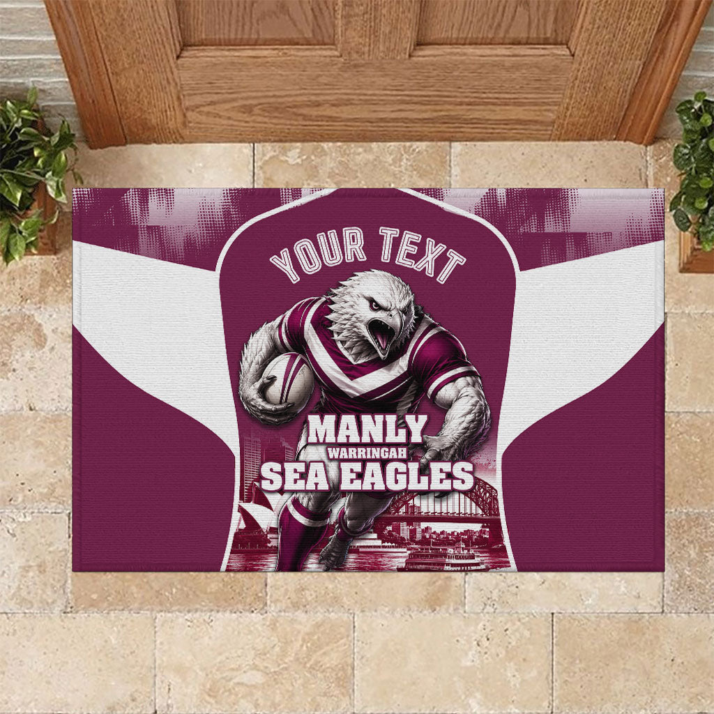 Personalised Sea Eagles Rugby Rubber Doormat Eagle Mascot Sydney Skyline 3D Graphic