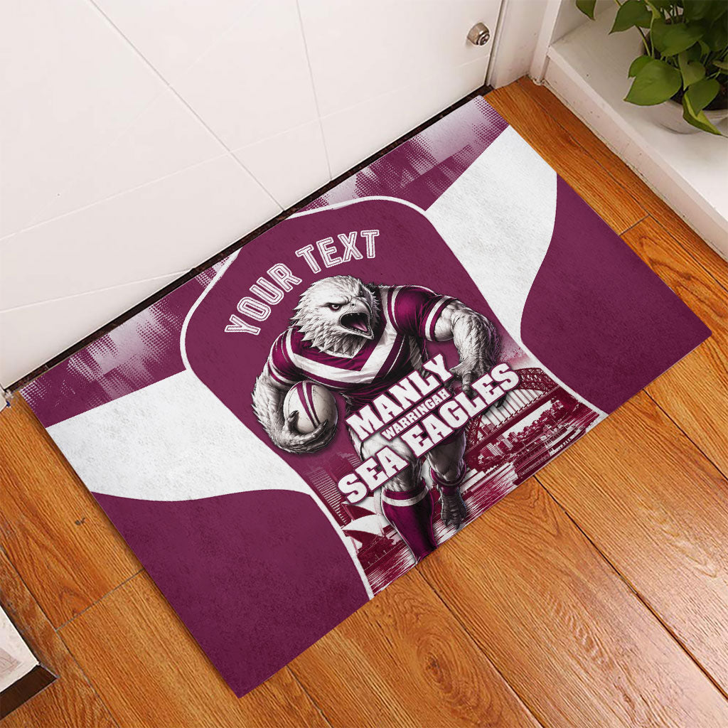 Personalised Sea Eagles Rugby Rubber Doormat Eagle Mascot Sydney Skyline 3D Graphic