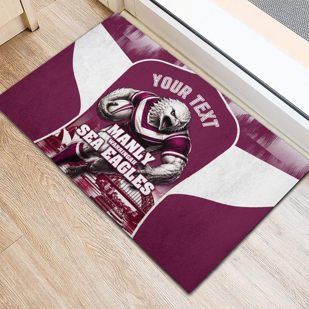 Personalised Sea Eagles Rugby Rubber Doormat Eagle Mascot Sydney Skyline 3D Graphic