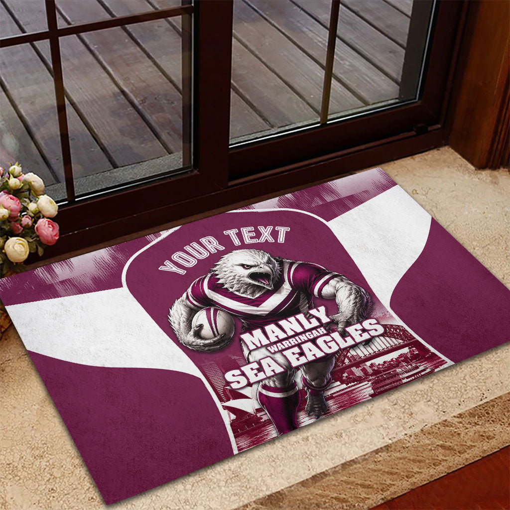 Personalised Sea Eagles Rugby Rubber Doormat Eagle Mascot Sydney Skyline 3D Graphic