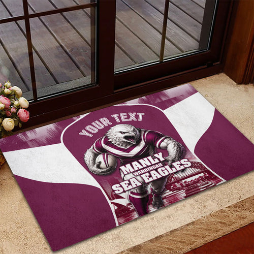 Personalised Sea Eagles Rugby Rubber Doormat Eagle Mascot Sydney Skyline 3D Graphic