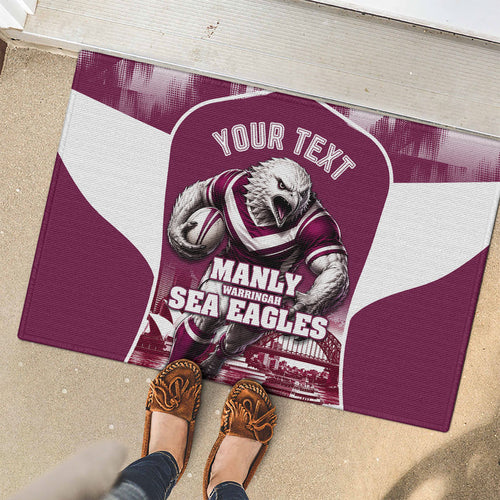 Personalised Sea Eagles Rugby Rubber Doormat Eagle Mascot Sydney Skyline 3D Graphic