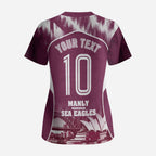 Personalised Sea Eagles Rugby Scrub Top Eagle Mascot Sydney Skyline 3D Graphic