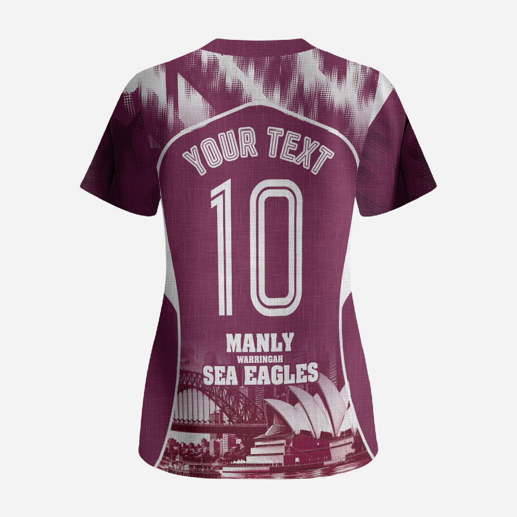 Personalised Sea Eagles Rugby Scrub Top Eagle Mascot Sydney Skyline 3D Graphic