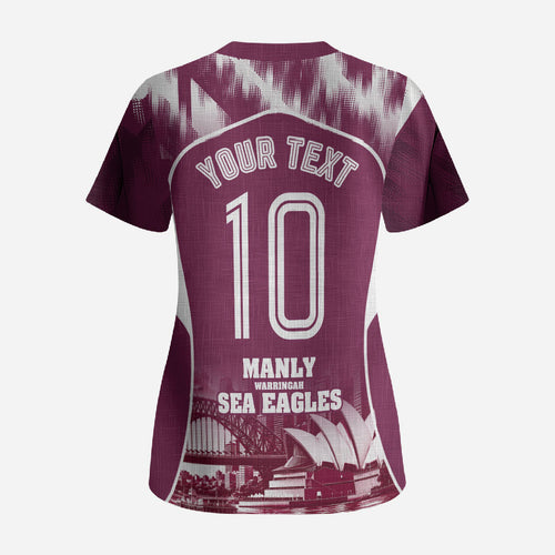 Personalised Sea Eagles Rugby Scrub Top Eagle Mascot Sydney Skyline 3D Graphic