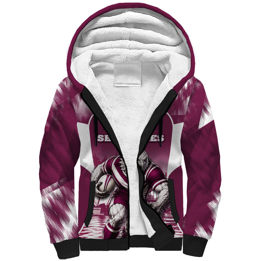 Personalised Sea Eagles Rugby Sherpa Hoodie Eagle Mascot Sydney Skyline 3D Graphic